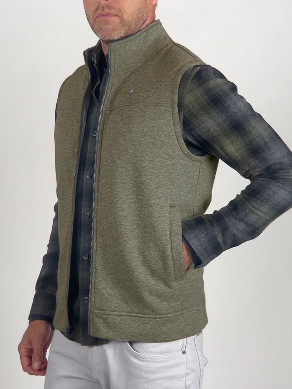 Tailor Vintage Olive Green Zip Puretec Cool Knit Vest Size S
